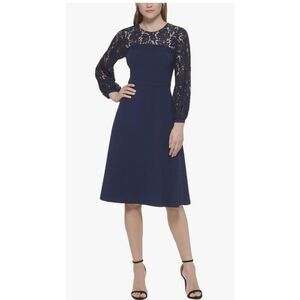 Eliza J Womens Long Sleeve Crew Neck Midi Dress -4